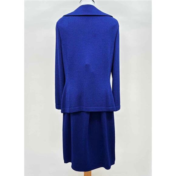 St. John Evening Marie Gray Royal Blue Santana Knit Blazer Skirt Set Sz 12 - Picture 8 of 14